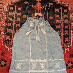 THML Anthropologie embroidered tank/cami with adjustable tasseled straps - XS